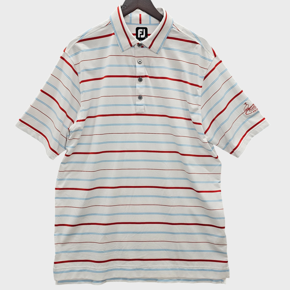 FootJoy Shirt Mens Large Golf Polo Stripes Plantation Course Edisto White Red